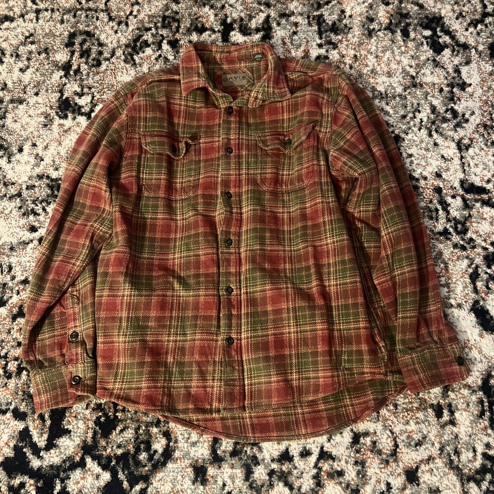 ORVIS Classic Collection Men Lg Rust Plaid Heavyweight Flannel Shirt Jacket